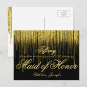 Invitation Carte Postale Serez-vous ma servante d'honneur ? Golden Confetti (Devant / Derrière)