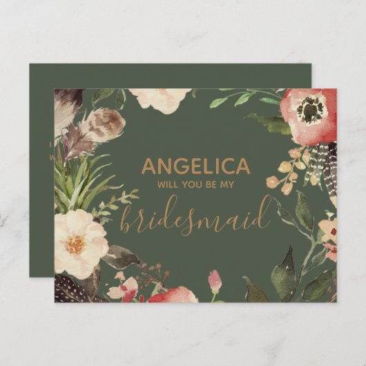 Invitation Carte Postale Serez-vous ma serveuse d'honneur en or vert (Devant / Derrière)