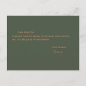 Invitation Carte Postale Serez-vous ma serveuse d'honneur en or vert (Dos)