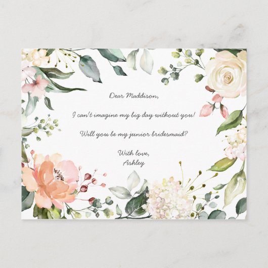 Invitation Carte Postale Serez-Vous Mon Jr Bridesmaid Pink Script Floral (Dos)
