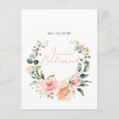 Invitation Carte Postale Serez-Vous Mon Jr Bridesmaid Pink Script Floral (Devant)