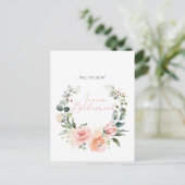 Invitation Carte Postale Serez-Vous Mon Jr Bridesmaid Pink Script Floral (Debout devant)