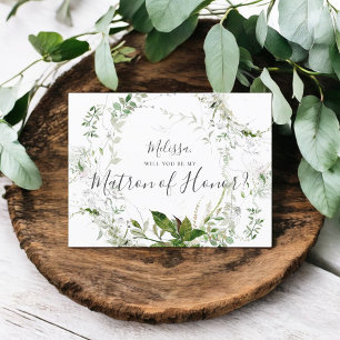 Invitation Carte Postale Serez-Vous Mon Matron Honor Green Foliage