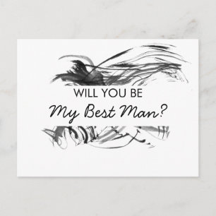 Invitation Carte Postale Serez-vous mon meilleur homme Black Watercolor Str