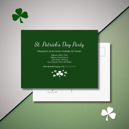 Invitation Carte Postale Shamrocks St. Patrick's Day Party Lucky Green