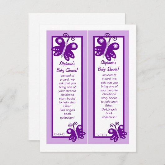 Invitation Carte Postale Signets Robe de Mariée Violet Papillon de Printemp (Devant / Derrière)