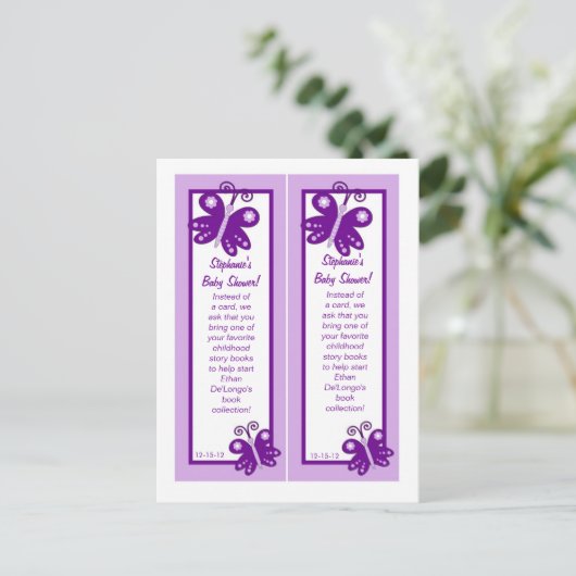 Invitation Carte Postale Signets Robe de Mariée Violet Papillon de Printemp (Debout devant)