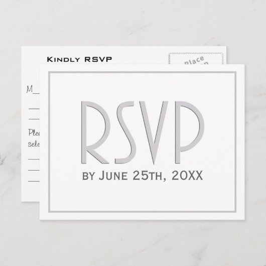 Invitation Carte Postale Silver Grey Classique Mariage simple RSVP (Devant / Derrière)