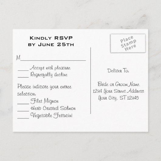 Invitation Carte Postale Silver Grey Classique Mariage simple RSVP (Dos)
