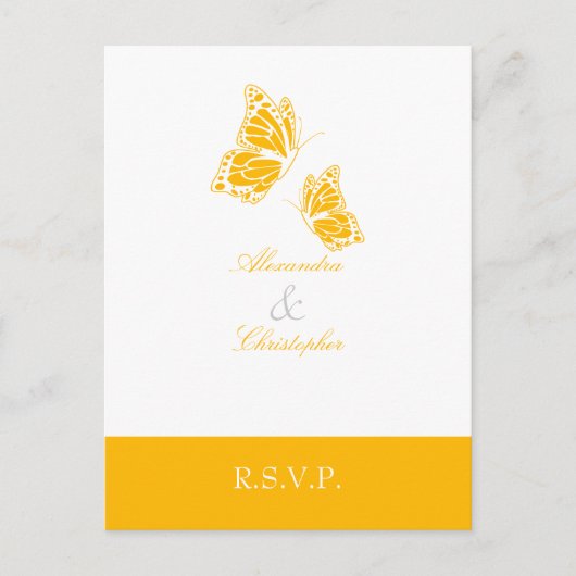 Invitation Carte Postale Simple Aurora Papillon jaune RSVP 2 (Devant)