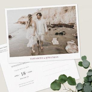 Invitation Carte Postale Simple Burgundy Typographie Photo Enregistrer la d