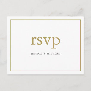 Invitation Carte Postale Simple Chic Gold et blanc mariage personnalisé RSV