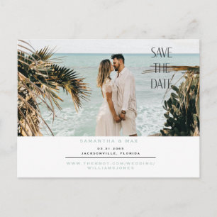 Invitation Carte Postale Simple Couple Photo Seafoam Enregistrer la date
