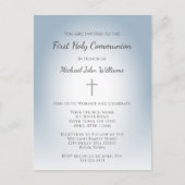 Invitation Carte Postale Simple Cross Boys Première communion Dusty Blue (Devant)