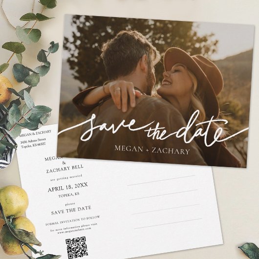 Invitation Carte Postale Simple design moderne blanc Script Enregistrer la