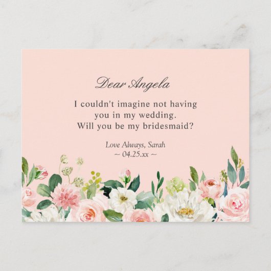 Invitation Carte Postale Simple Élégant Floral Be My Bridesmaid Proposition (Dos)