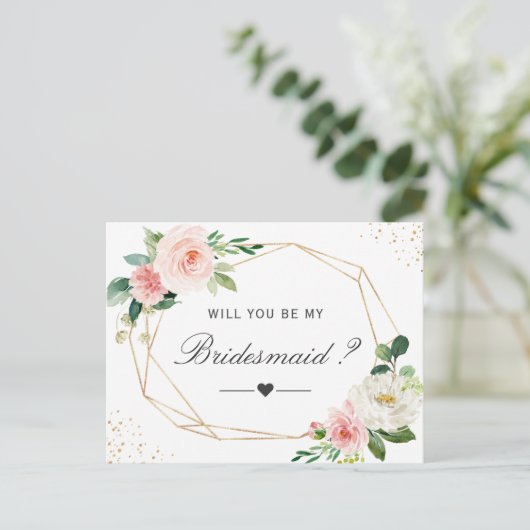 Invitation Carte Postale Simple Élégant Floral Be My Bridesmaid Proposition (Debout devant)