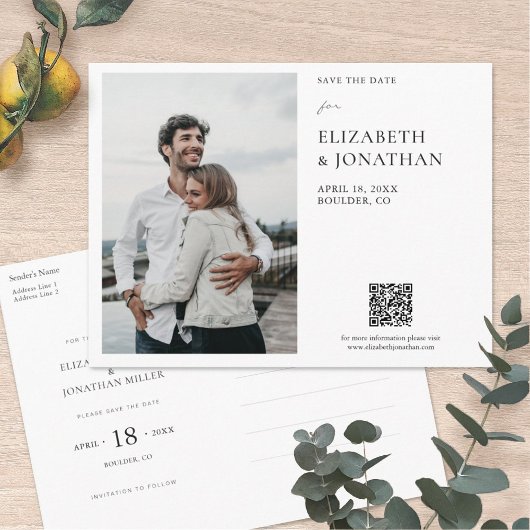 Invitation Carte Postale Simple Elegant Photo moderne Enregistrer la date M