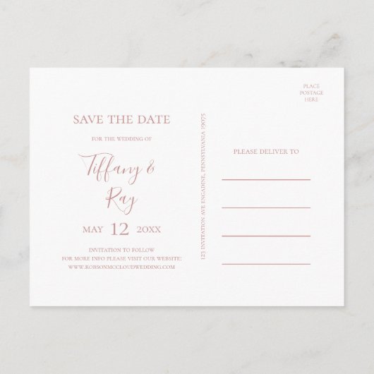 Invitation Carte Postale Simple Élégant Rose Gold Photo Save The Date (Dos)