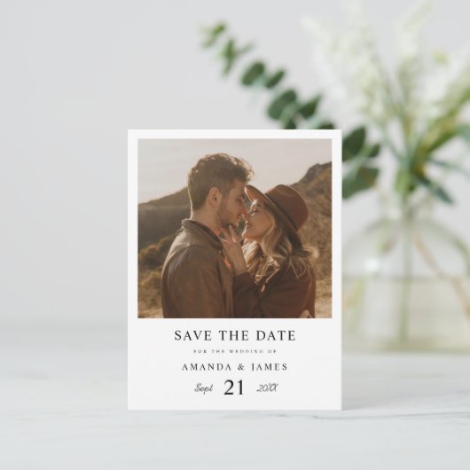 Invitation Carte Postale Simple élégante photo personnalisée mariage Enregi (Debout devant)