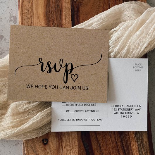 Invitation Carte Postale Simple Faux Kraft Calligraphie Demande de chanson 