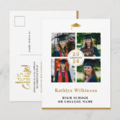 Invitation Carte Postale Simple Gold Modern 4 Photo Collage Graduation (Devant / Derrière)