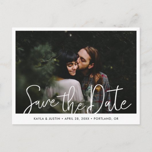 Invitation Carte Postale Simple Modern Script Photo Enregistrer le Mariage (Devant)