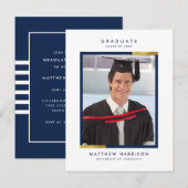 Invitation Carte Postale Simple Navy Blue & Gold Photo Graduation Party (Devant / Derrière)