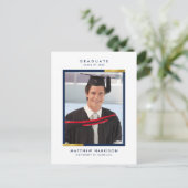 Invitation Carte Postale Simple Navy Blue & Gold Photo Graduation Party (Debout devant)