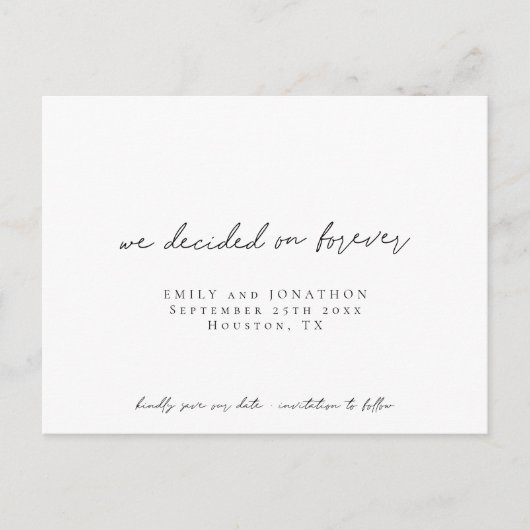 Invitation Carte Postale Simple Nous avons décidé sur Forever Script Enregi (Devant)