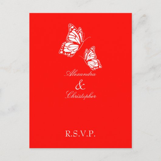 Invitation Carte Postale Simple Red Butterfly RSVP (Devant)