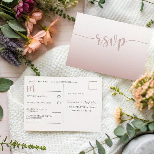 Invitation Carte Postale Simple Rose Gold RSVP Mariage