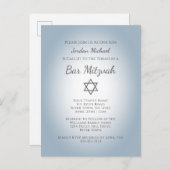 Invitation Carte Postale Simple Star of David Modern Bar Mitzvah Blue (Devant / Derrière)