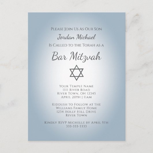 Invitation Carte Postale Simple Star of David Modern Bar Mitzvah Blue (Devant)