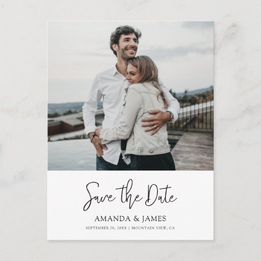 Invitation Carte Postale Simple stylish écriture photo Enregistrer la date (Devant)