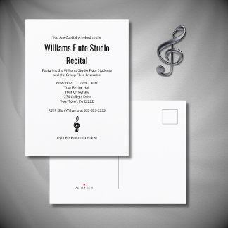 Invitation Carte Postale Simple Treble Clef Flute Music Considérant Concert
