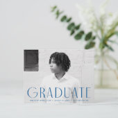 Invitation Carte Postale Simplicité moderne Blue Photo Graduation Party (Debout devant)