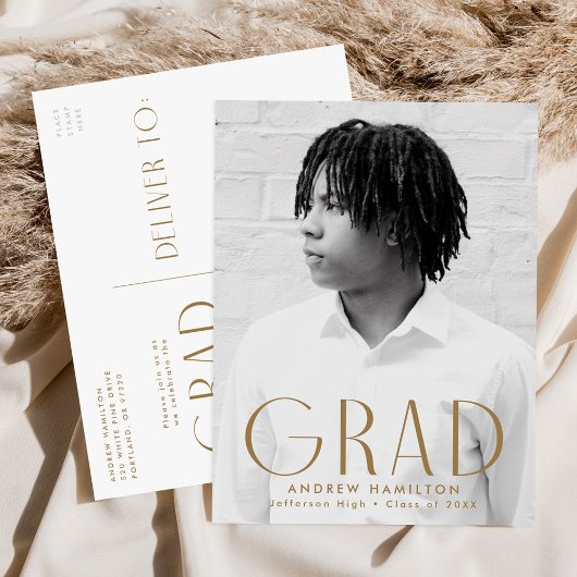 Invitation Carte Postale Simplicité moderne en laiton Photo Graduation Part