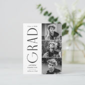 Invitation Carte Postale Simplicité moderne Noir 3 Photo Graduation Party (Debout devant)