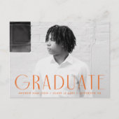Invitation Carte Postale Simplicité moderne Orange Photo Graduation Party (Devant)