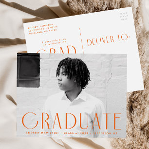 Invitation Carte Postale Simplicité moderne Orange Photo Graduation Party