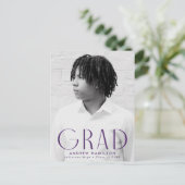 Invitation Carte Postale Simplicité moderne Purple Photo Party Graduation (Debout devant)