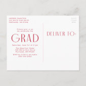 Invitation Carte Postale Simplicité moderne Red 3 Photo Graduation Party (Dos)