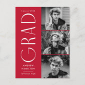 Invitation Carte Postale Simplicité moderne Red 3 Photo Graduation Party (Devant)