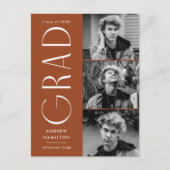 Invitation Carte Postale Simplicité moderne rouille 3 Photo Graduation Part (Devant)