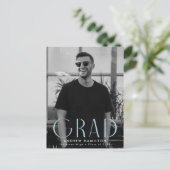 Invitation Carte Postale Simplicité moderne Sky Blue Photo Graduation Party (Debout devant)