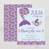 Invitation Carte Postale Sirène d'anniversaire Sirène Numéro 6 (Devant / Derrière)