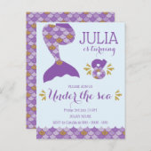 Invitation Carte Postale Sirène d'anniversaire Sirène Numéro 8 (Devant / Derrière)