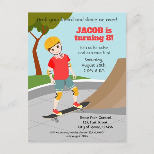 Invitation Carte Postale Skate Park Fun Boy Fête d'anniversaire (Devant)