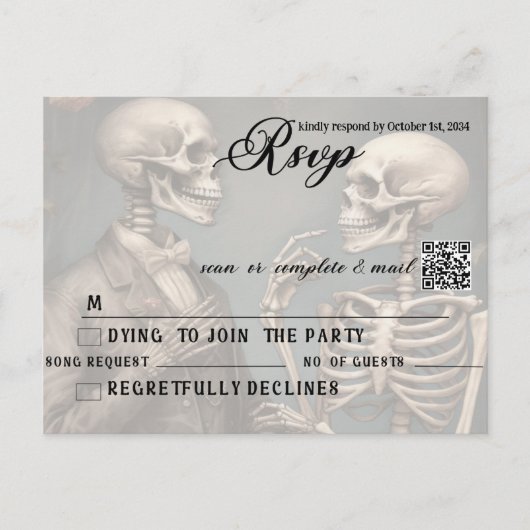 Invitation Carte Postale Skeleton Couple Jusqu'à la mort Faisons-nous parti (Devant)